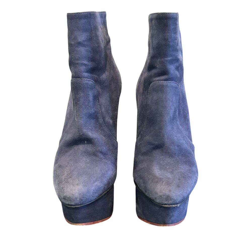 Charlotte Olympia Women's Blue Suede Back Zip Wedge Heel Ankle Booties Sz EUR 35